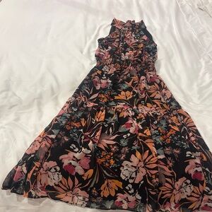 Veronica M Black and Pink Floral Midi Dress